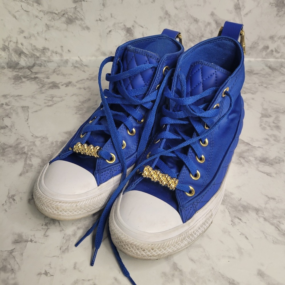 Converse Chuck Taylor All Star High Top Blue‎ Satin Quilted Gold Bamboo Sneakers